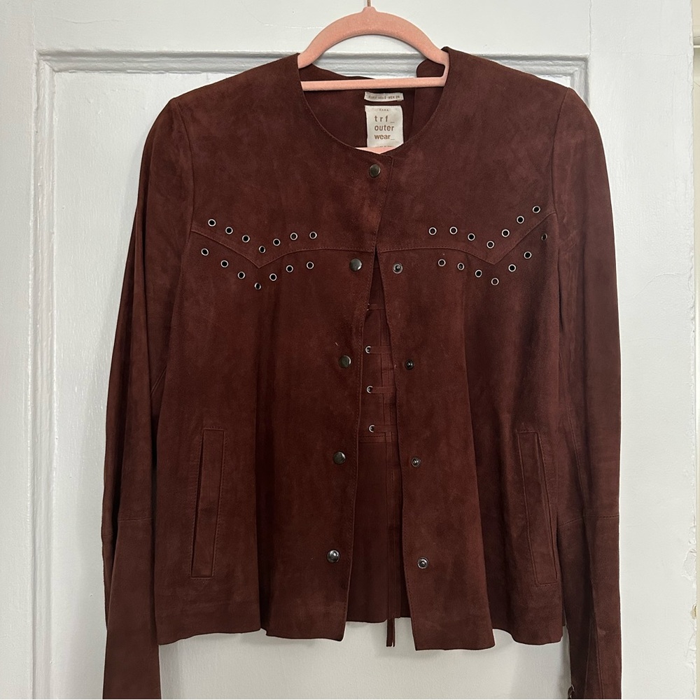 ZARA Brown Suede Jacket with Stud Details
